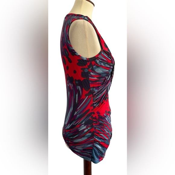 Weston Wear Red Blue Splash Color Sleeveless V Neck Y2K 2000's Blouse Size Small - Picture 2 of 12